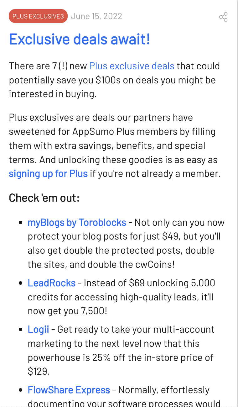 Exclusive deals for Plus members