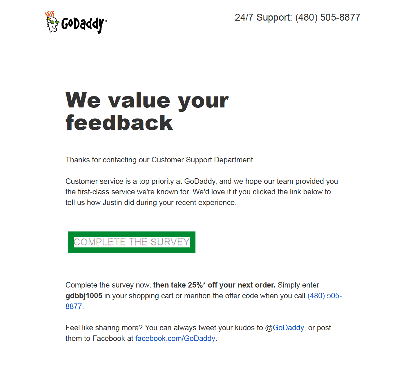 upsell email from GoDaddy