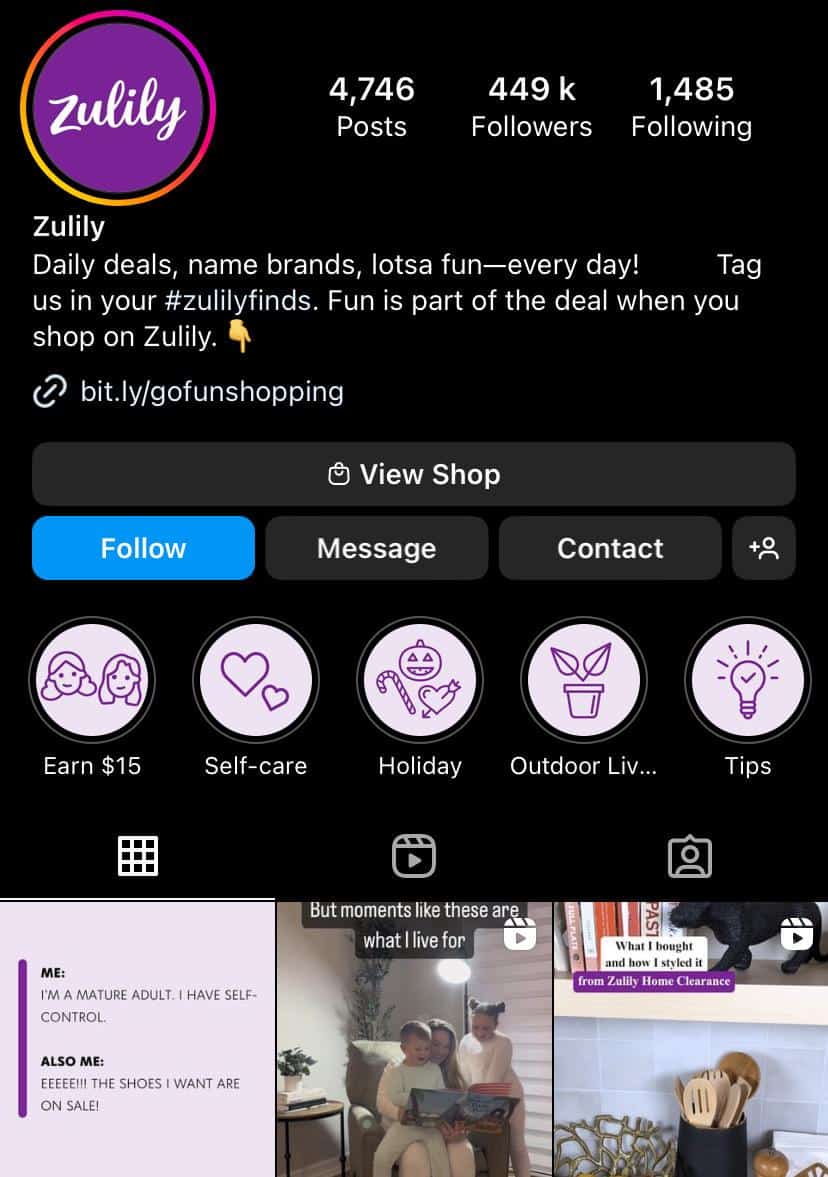 Zulily IG account